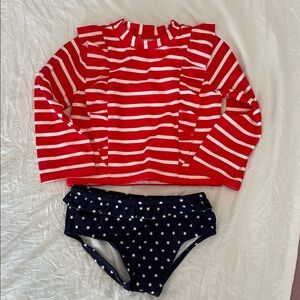 NWOT Janie and Jack Red and Navy Ruffled Striped Rashguard Swimsuit